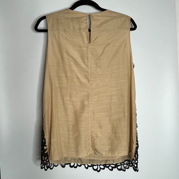 Lela Rose Target Neiman Marcus Crochet Lined‎ Sleeveless Blouse Black Tan Large - Picture 6 of 9
